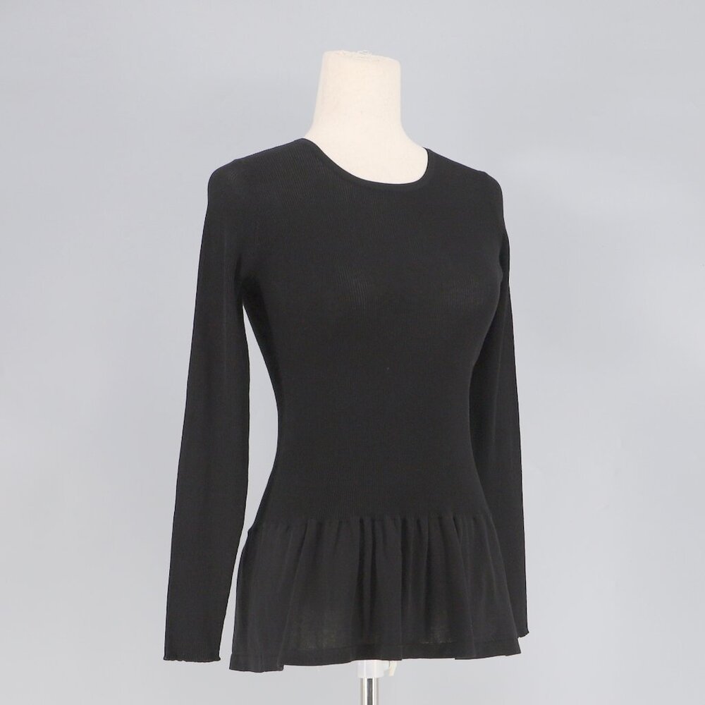 ANN MASHBURN Cotton Knit Black Long Sleeve Peplum Top Size XS - Picture 2 of 7